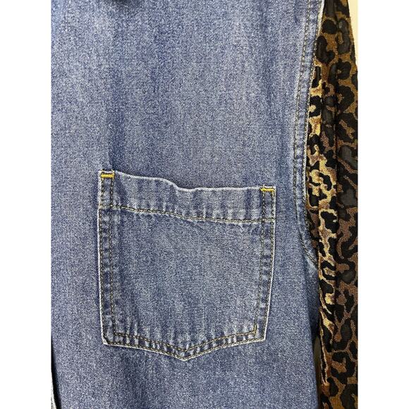 Carolina Blues y2k Denim Cheetah Print Long Sleeve Button Up 90s Size 10 - Picture 5 of 6